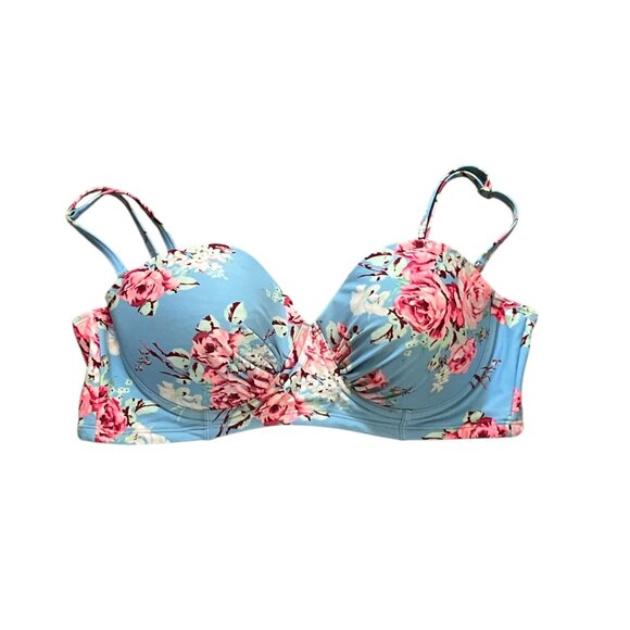 BETSEY JOHNSON Floral Bikini Top Size Large Built in Bra Adjustable Straps - Picture 1 of 6